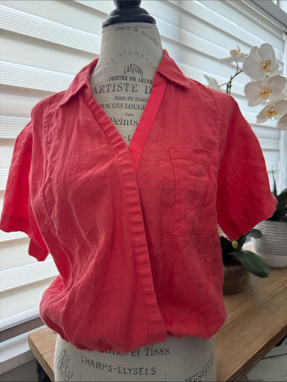 Athleta Playa Linen Tie top passion fruit Women’s Short short sleeve size medium